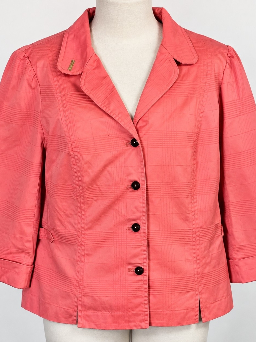Retro Women’s Size L Pink Button Front Jacket Cuffed 3/4 Sleeve Career Chic
